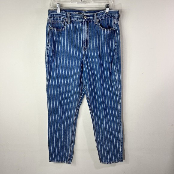 American Eagle Outfitters Denim - American Eagle Womens Size 10 High Rise Straight Leg Mom Jeans White Stripe